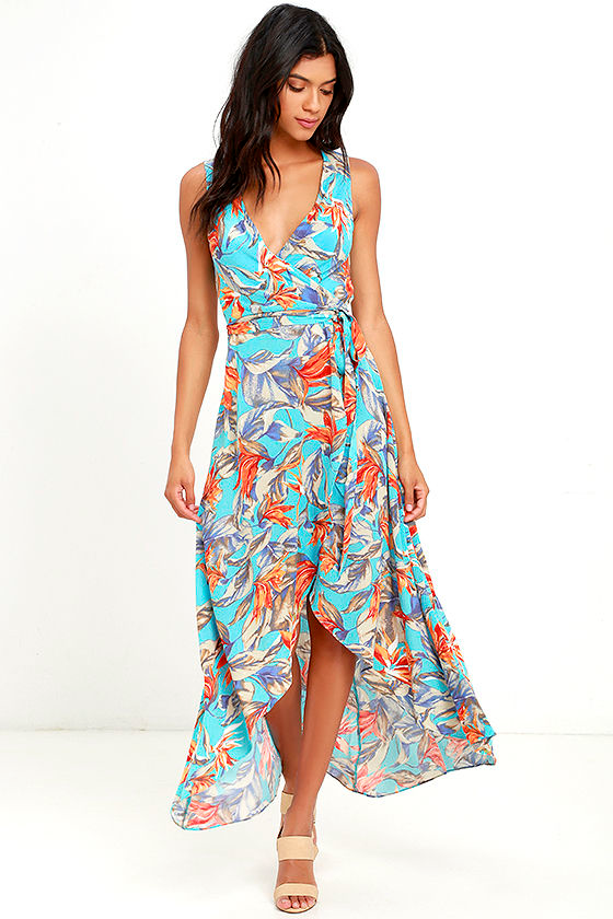 Lovely Blue Floral Print Dress - Wrap Dress - High-Low Dress - $65.00 -  Lulus